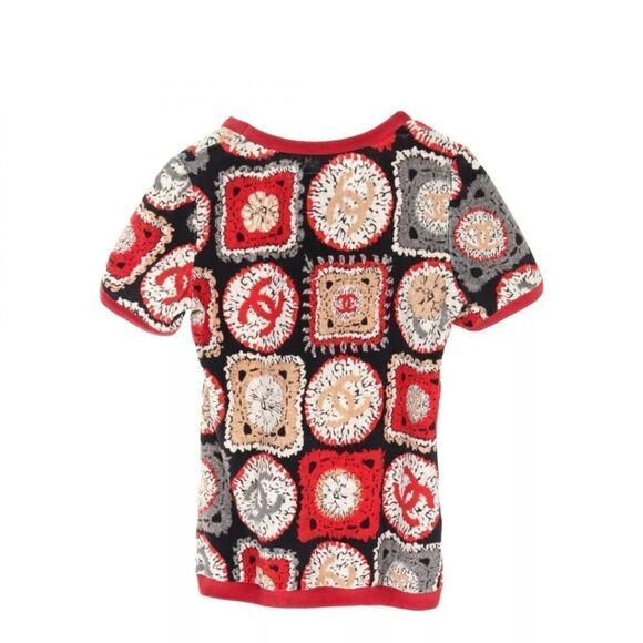 AUTHENTIC CHANEL SPORTSLINE ICONIC RED VELOUR CC SIZE 36 SHORT SLEEVE TOP - Picture 2 of 10